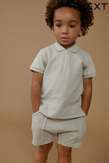 Grey Quarter Zip Polo 100% Cotton Shirt and Shorts Set (3mths-7yrs) (N40097) | $19 - $26