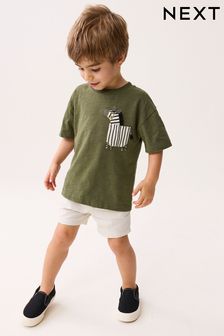 Cebra verde caqui - Camiseta de manga corta con bolsillo (3meses-7años) (N40178) | 8 € - 11 €