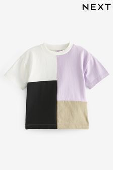 Black/Lilac Purple Short Sleeve Colourblock T-Shirt (3mths-7yrs) (N40189) | KRW11,700 - KRW16,000