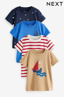 White/Blue/Red Short Sleeve T-Shirt Set 4 Pack (3mths-7yrs) (N40206) | BGN 46 - BGN 57