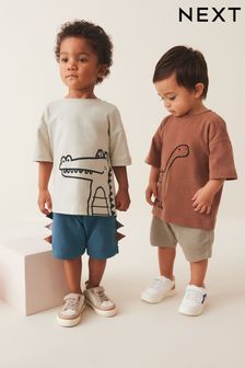 Rust Brown/Ecru Cream 2 pack T-shirt and Shorts Set (3mths-7yrs) (N40211) | 119 SAR - 143 SAR