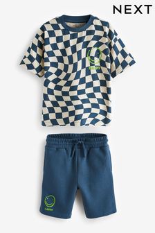 Blue Checkerboard T-Shirt and Shorts Set (3mths-7yrs) (N40217) | BGN 29 - BGN 40