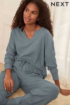 Blue Sparkle Rib Long Sleeve Pyjamas (N40278) | TRY 994