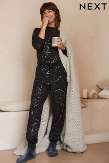 Anthrazit mit Sternen-Foliendruck - Bequemer und superweicher Pyjama (N40279) | 21 €
