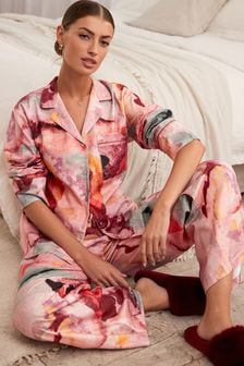 Pink Tie Dye Flannel Button Through Pyjamas (N40304) | $46