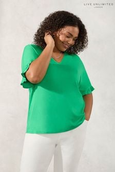 Live Unlimited Curve Green Frill Sleeve Jersey Top (N40337) | 110 zł