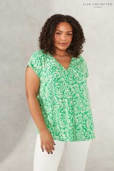 Live Unlimited Curve Green Paisley Print Woven Pleat Top (N40344) | €24