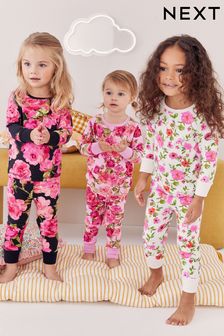 Roza/črna - Komplet 3 cvetličnih pižam (9 mesecev–16 let) (N40390) | €33 - €49