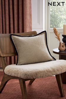 Natural 43 x 43cm Linen Blend Border Cushion (N40484) | SGD 30