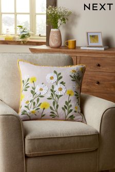 Ochre Yellow 50 x 50cm Ribbon Embellished Daisy Cushion (N40511) | 8,150 Ft