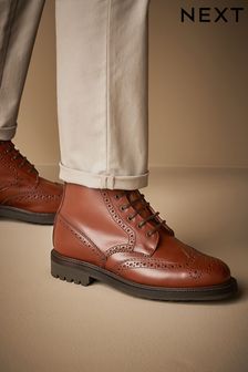 Tan Brown Leather Sanders for Next Cleated Brogue Boots (N40612) | $582