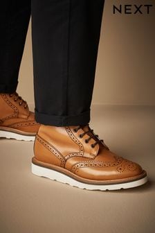 Tan Brown Leather Sanders for Next Brogue Wedge Boots (N40616) | 1,584 QAR