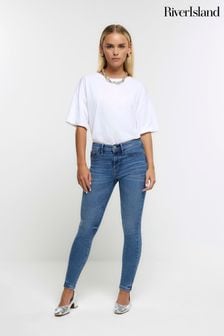 Albastru deschis - Blugi skinny cu talie înaltă și efect de sculptare River Island Petite (N40641) | 286 LEI