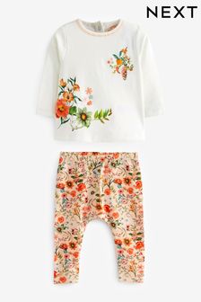 Portocaliu cu imprimeu floral - Set bluză și colanți pentru bebeluși (N40654) | 99 LEI - 116 LEI