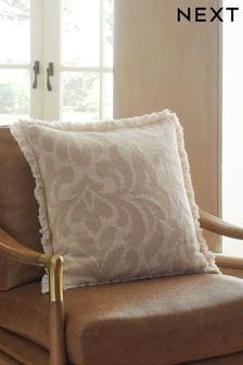 Natural 50 x 50cm Ikat Jacquard Geo Fringe 100% Cotton Cushion (N40809) | $32