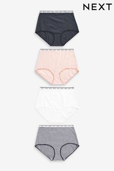 Pink/Blue Stripe Full Brief Cotton Rich Logo Knickers 4 Pack (N40827) | OMR8