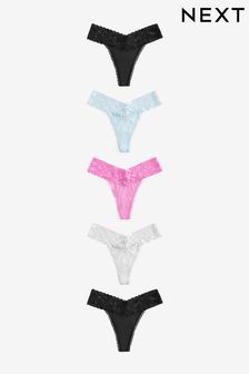 Pink/Blue/Black Thong Floral Lace Knickers 5 Pack (N40834) | €24