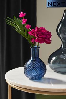 פרחים מלאכותיים באגרטל זכוכית בצבע כחול כהה (N40971) | ‏64 ‏₪