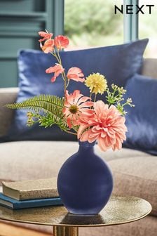 Coral Pink Artificial Dahlia Arrangement In Teal Vase (N40980) | kr223