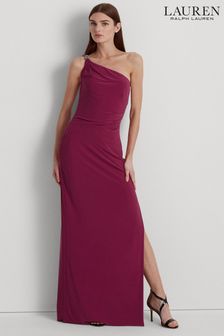 Różowa długa suknia na jedno ramię Lauren Ralph Lauren z dżerseju (N41189) | 817 zł