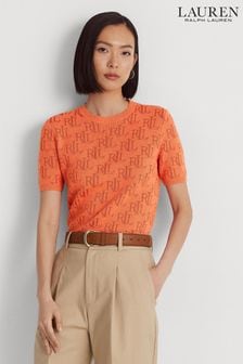Pomarańczowy - Sweter z krótkim rękawem i żakardowym wzorem Lauren Ralph Lauren Jamyzah (N41201) | 502 zł
