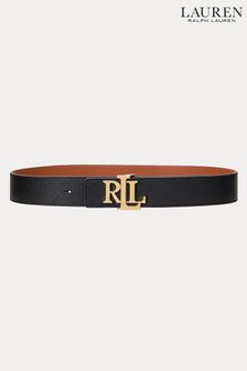 Lauren Ralph Lauren Black Reversible Pebbled Leather Wide Belt (N41237) | LEI 710