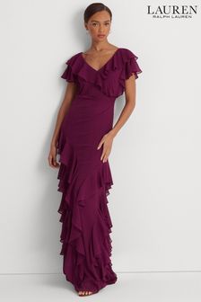 Lauren Ralph Lauren Red Ruffle Trim Crinkle Georgette Gown (N41240) | 1,165 zł