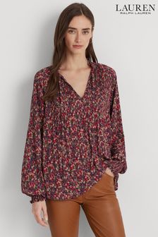 Kolorowa plisowana bluzka Lauren Ralph Lauren Vladmitus w kwiaty z wiązaniem na szyi (N41250) | 565 zł