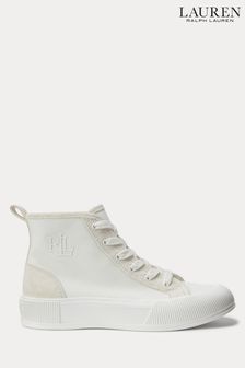 Lauren Ralph Lauren Dakota Canvas Suede High Top White Sneakers (N41255) | 213 €