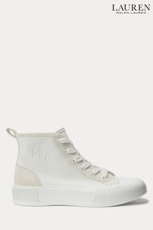 Białe płócienno-zamszowe sneakersy Lauren Ralph Lauren Dakota powyżej kostki (N41255) | 437 zł