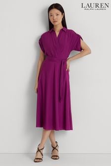Fioletowa sukienka Lauren Ralph Lauren Fratillo z krepy z paskiem (N41275) | 690 zł