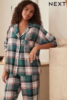 Teal Blue Flannel Button Through Pyjamas (N41284) | €23