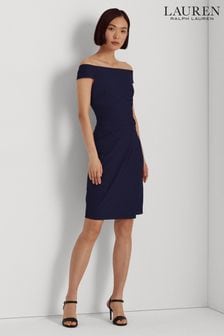 Niebieska sukienka Lauren Ralph Lauren Saran z krepy z odkrytymi ramionami (N41480) | 722 zł