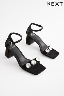 Black Forever Comfort® Chunky Jewel Trim Block Heel Sandals (N41738) | €20