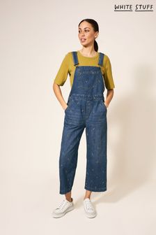 White Stuff Blue Embroidered Crop Dungaree (N41777) | DKK370