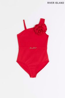 Czerwony dziewczęcy strój kąpielowy River Island z ozdobnym motywem ozdobnym (N41831) | 96 zł