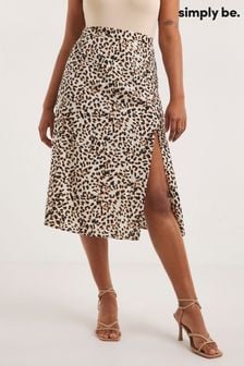 Simply Be Nude Animal Print Lightweight Woven Side Split Midi Skirt (N41862) | CA$74