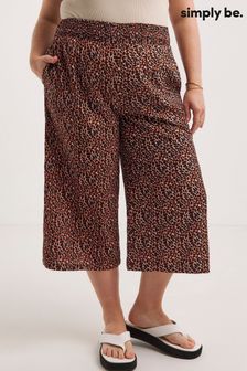 Simply Be Animal Lightweight Woven Shirred Waist Wide Leg Brown Culottes (N41863) | €13.50