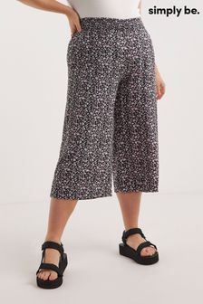 Simply Be Ditsy Lightweight Woven Shirred Waist Wide Leg Black Culotte (N41864) | €15