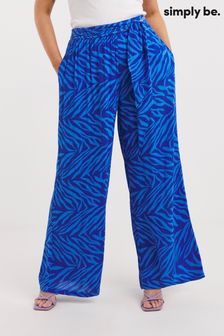 Simply Be Blue Zebra Crinkle Tie Waist Wide Leg Trousers (N41885) | €18.50