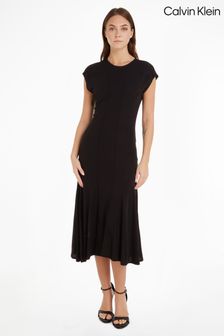 Черное приталеное платье с расклешенной юбкой Calvin Klein (N42000) | €155