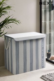 Blue Collapsible Stripe Sorter Laundry Basket