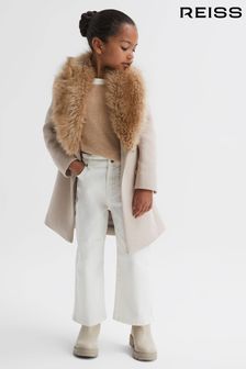 Reiss Oatmeal Brooks Senior Fur Collar Wool Coat (N42233) | €186