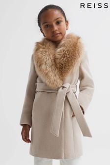 Reiss Brooks Faux Fur Collar Wool Coat (N42234) | 974 LEI