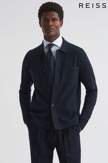 Reiss Navy/White Forester Long Sleeve Button-Through Cardigan (N42241) | SGD 435