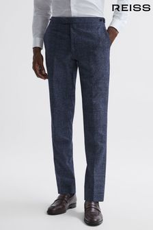Reiss Indigo Barrett Slim Fit Wool-Linen Check Trousers (N42248) | €70