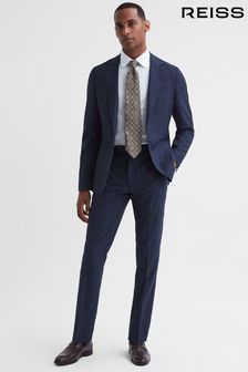 Reiss Indigo City Slim Fit Wool Checked Trousers (N42249) | OMR111