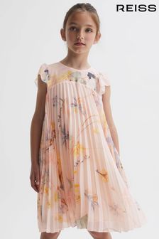 Reiss Pink Sade Junior Floral Pleated Cap Sleeve Dress (N42264) | €94