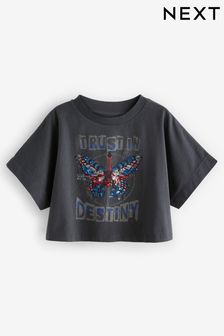 Schwarz - Kastiges T-Shirt mit Pailletten-Schmetterlingdesign (3-16yrs) (N42280) | 9 € - 13 €
