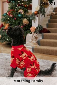 Rot mit Rentiermotiv - Kuscheliger Hunde-Pyjama, Familienkollektion (N42295) | 12 €